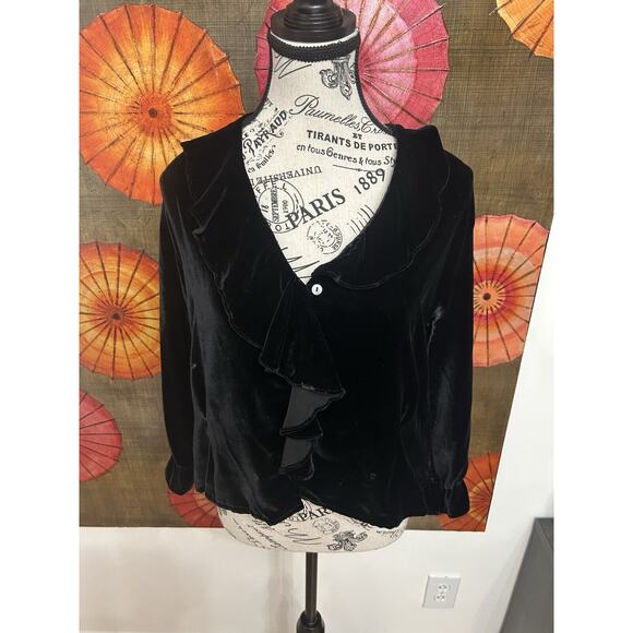 Niche Nilgun Derman Black Velvet Top W/ Ruffle Collar Romantic Goth Victorian M - Picture 2 of 6